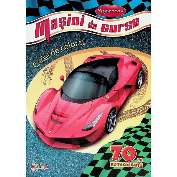 Masini de curse. Carte de colorat, 70 de autocolante