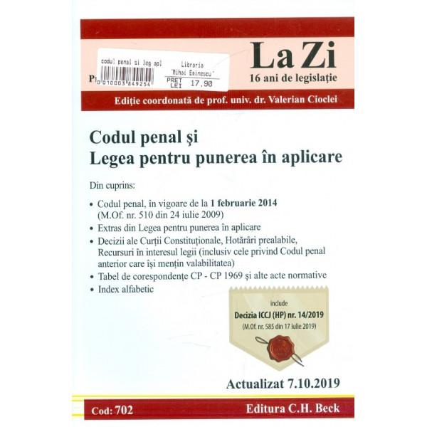 Codul penal si Legea pentru punerea in aplicare