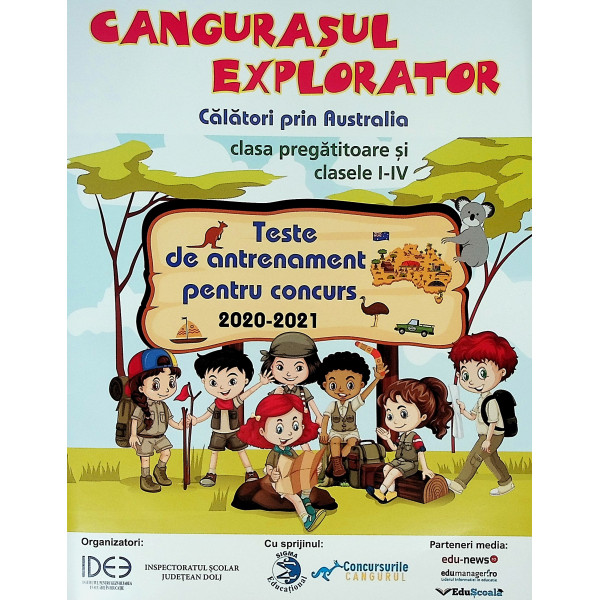 Cangurasul explorator, clasa pregatitoare si clasele I-IV. Teste de antrenament pentru concurs, 2020-2021. Calatori prin Austral