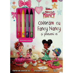 Coloram cu Fancy Nancy si prietenii ei. Carte de colorat cu 4 creioane cerate