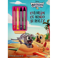 Coloram cu Bingo si Rolly. Carte de colorat cu 4 creioane cerate