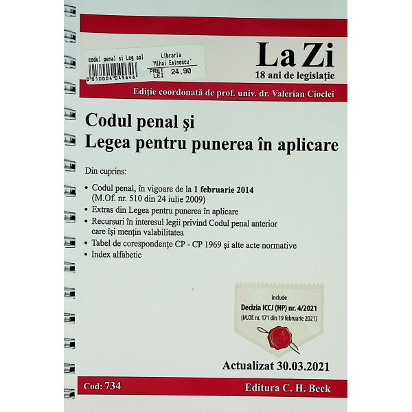 Codul penal si Legea pentru punerea in aplicare