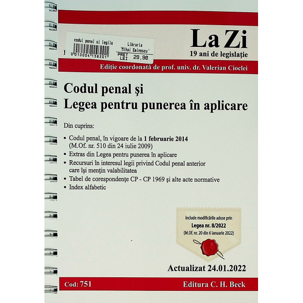 Codul penal si Legea pentru punerea in aplicare