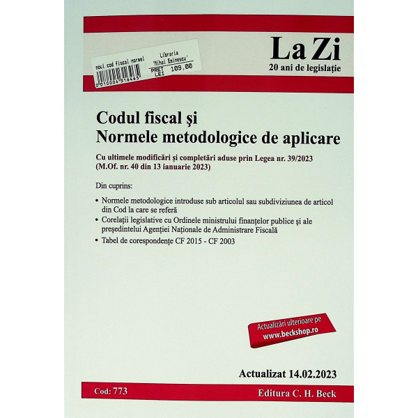 Codul fiscal si Normele metodologice de aplicare