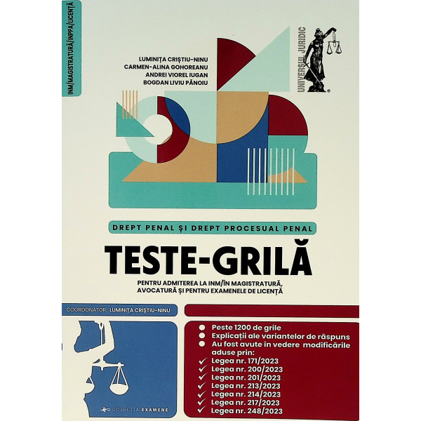 Drept penal si Drept procesual penal - Teste-Grila pentru admiterea la INM/in magistratura, avocatura si pentru examenele de lic