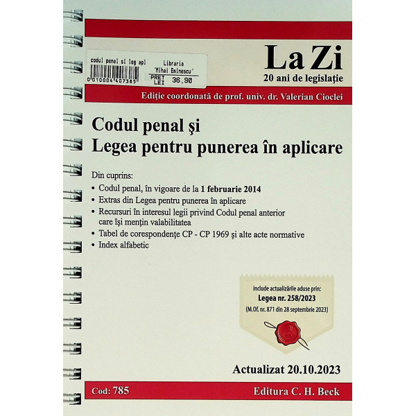 Codul penal si Legea pentru punerea in aplicare