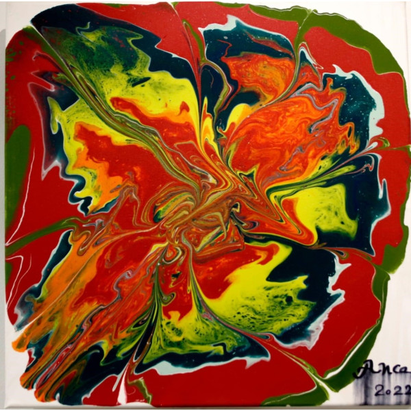 Floare rosie tehnica pouring