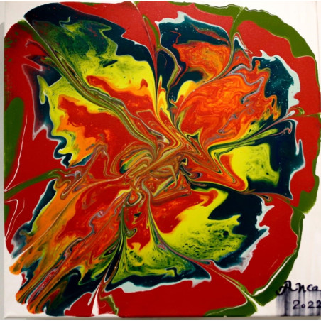 Floare rosie tehnica pouring