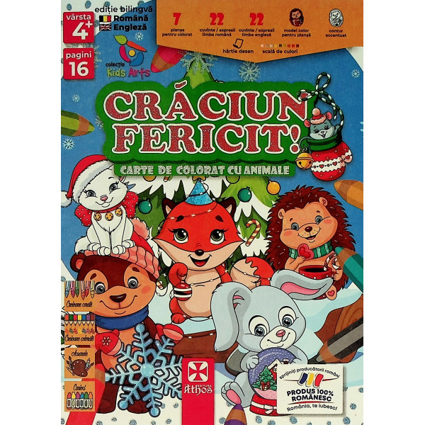 Craciun fericit! Carte de colorat cu animale. Editie bilingva
