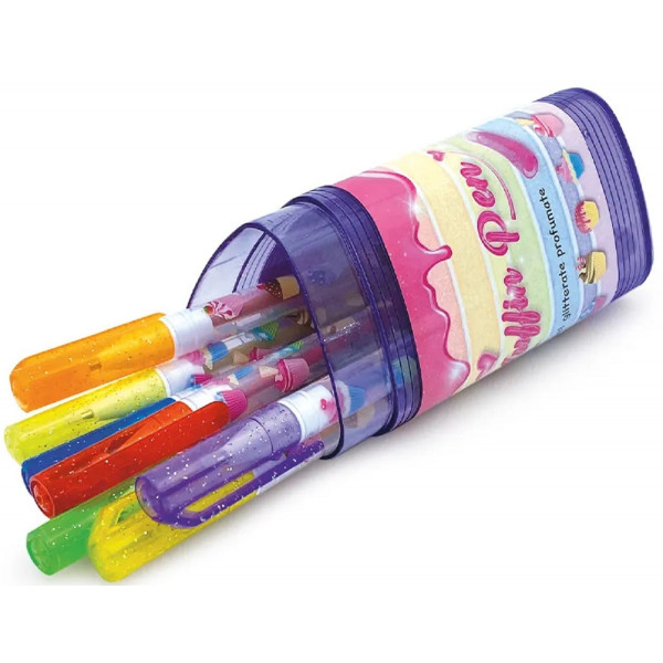 Set 12 pixuri cu sclipici parfumat. Muffin