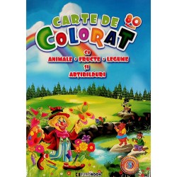 Carte de colorat cu animale-fructe-legume si abtibilduri